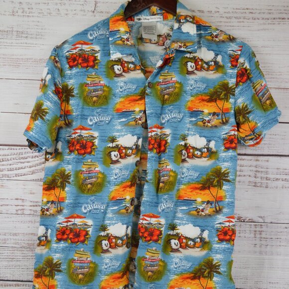 Disney Parks Cruise Line Castaway Cay Hawaiian Button Up Shirt Boys Size XL GUC - Picture 1 of 14